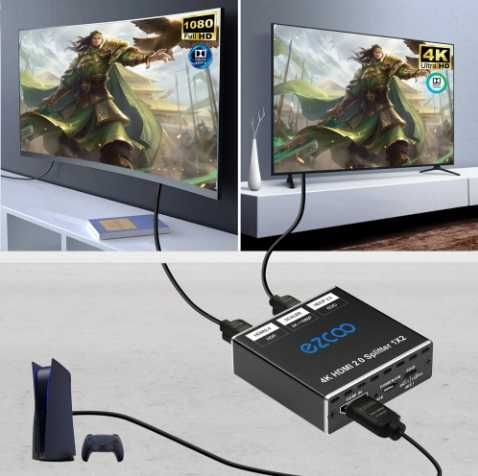 Плата розгалужування HDMI 2.0 Splitter 1x2 EZCOO 4K 60Hz Dolby Atmos