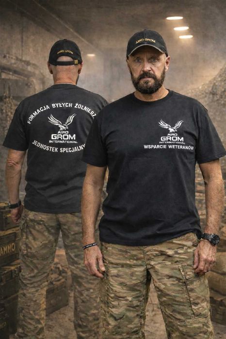 Wojskowa koszulka T-shirt, Wsparcie Weteranów czarno-biała, Airo Grom