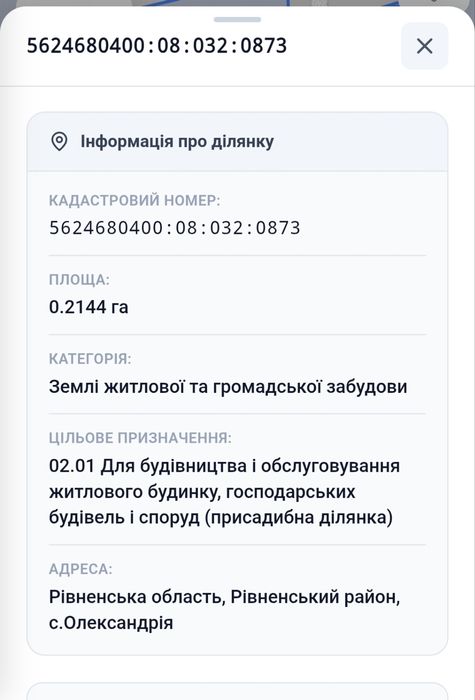 Продам земельну ділянку 21.44 сот, під забудову в с.Олександрія, біля лісу та річки