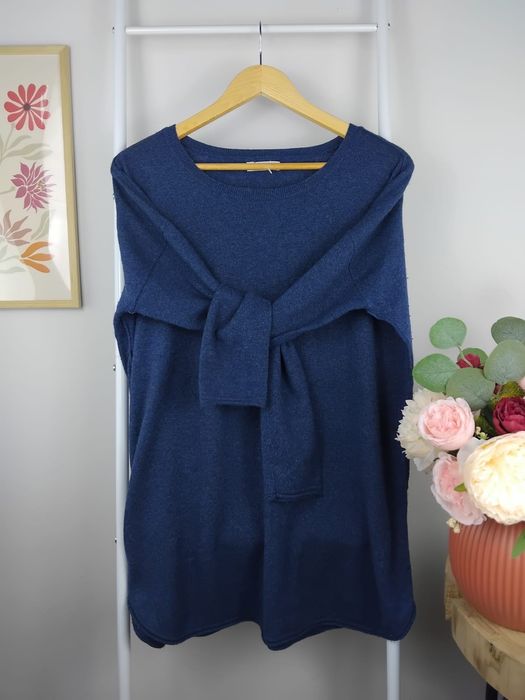 Wełniany sweter granatowy wełna Angora bluza dzianinowa oversize XXXL