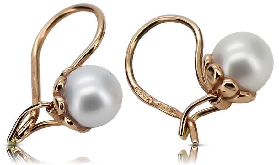 Kolczyki z różowego czerwonego złota 14k 585 z perłami vepr008 Poznań