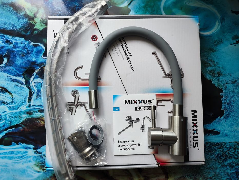 Смеситель кухонный белый, серый, чёрный MIXXUS SUS 011