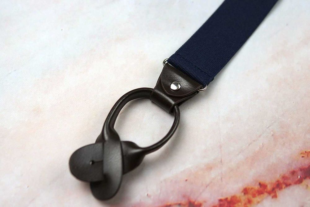 NOWE granatowe szelki na guziki do spodni męskie ślubne garniturowe