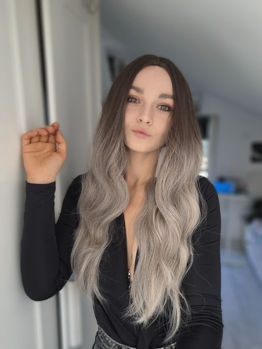 Peruka ombre brąz chłodny blond długa jakość premium wig