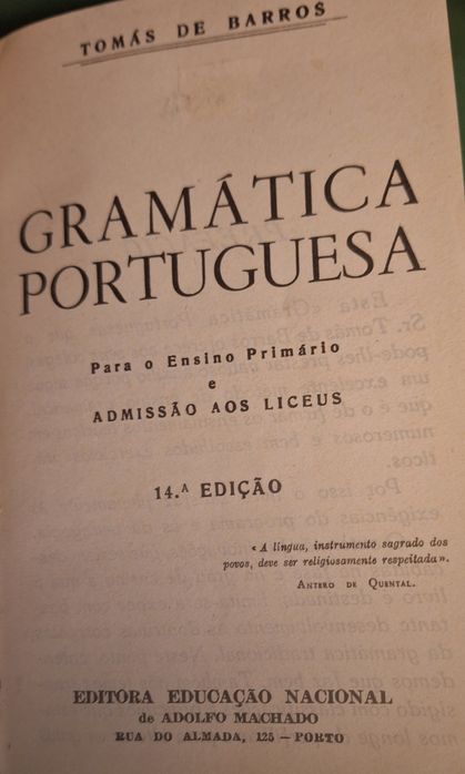 Gramática Portuguesa anos 40