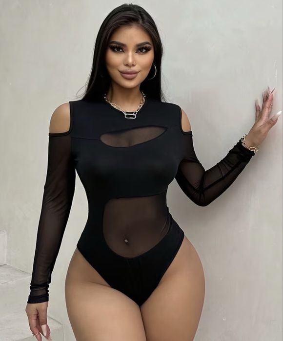 Боді з прозорими вставками чорне боді для танців хілс