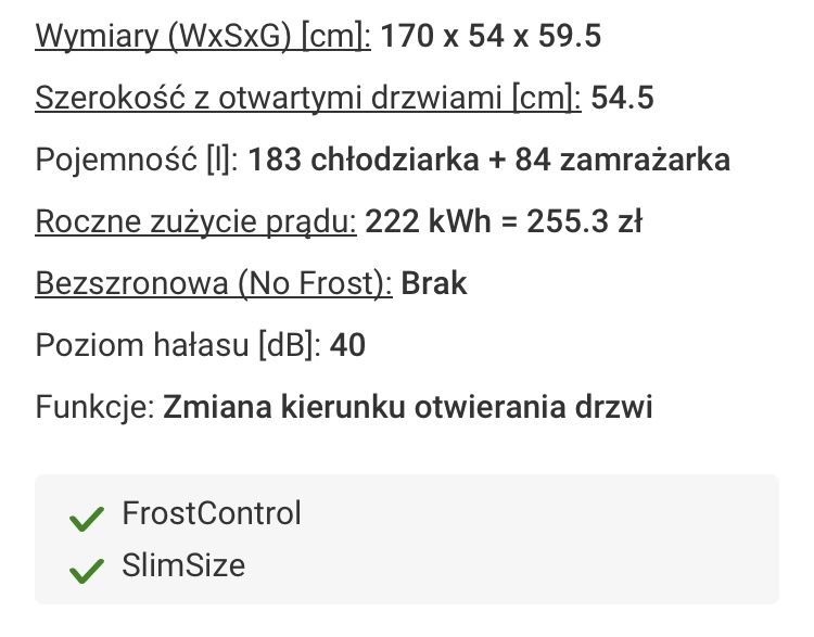 Lodowka Amica 170 cm biała