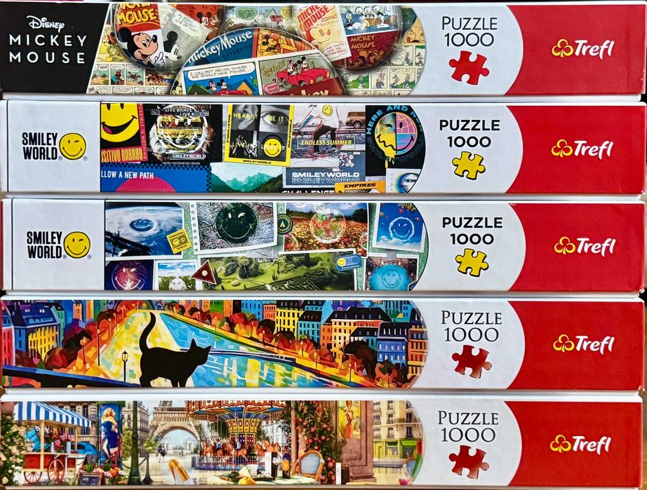 Zestaw A: PUZZLE Trefl 1000 elementów, 5szt, stan bdb/jak nowe (1 raz ułożone)