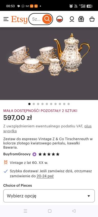 Zestaw porcelanowy serwis kawowy  Tirschenreuth z Bawarii z lat 60