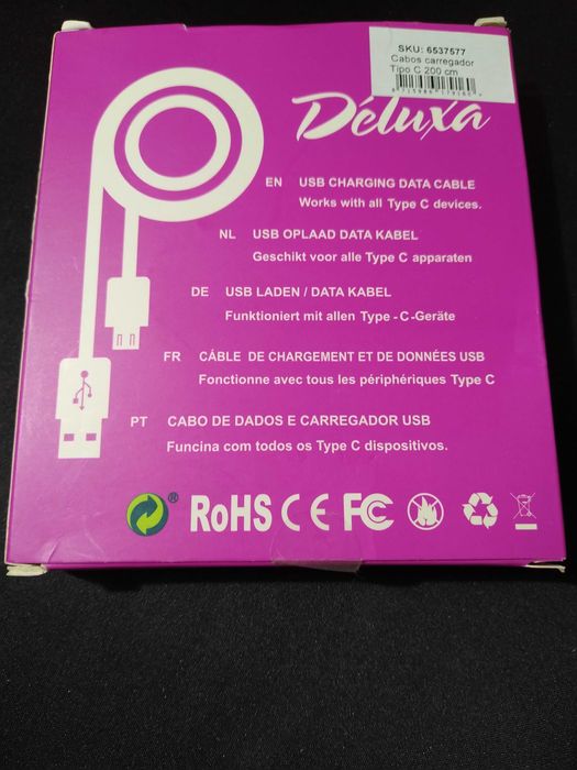 Cabo USB-C USB-A de 2 metros, dados e carregamento, novo na caixa