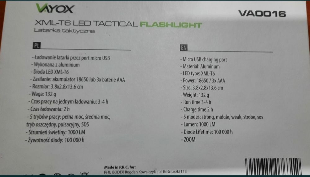 Latarka Flashlight taktyczna