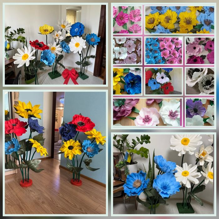 Квіти ручної роботи, великі квіти, декор вітрин, квіти на стіну