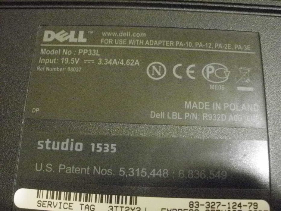 Ноутбук DELL Studio PP33L на запчастини.Адаптер DELL 90W-AC 230V/19.5V