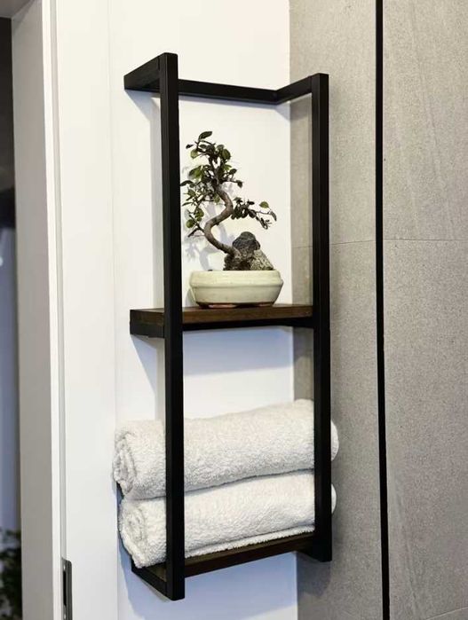 Wieszak na Ręczniki Półka Loft Regał do Łazienki Czarny