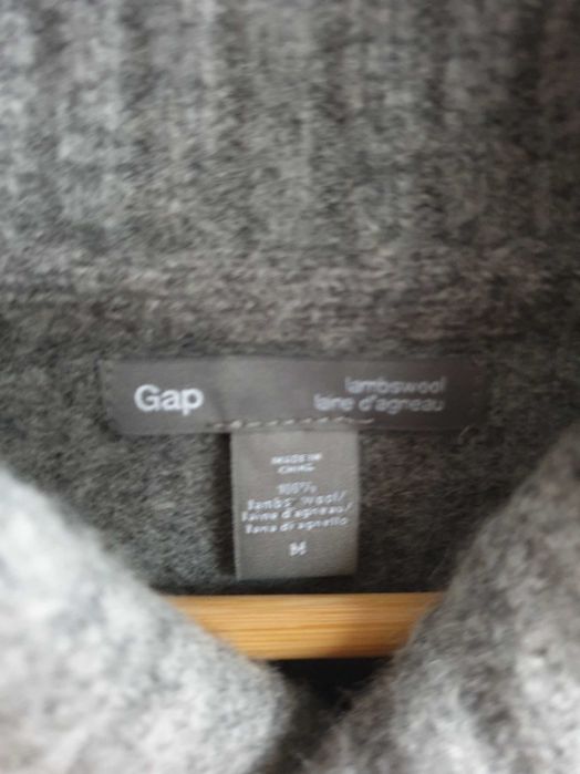 Szary wełniany sweter GAP 100% wełna lambswool S M półgolf