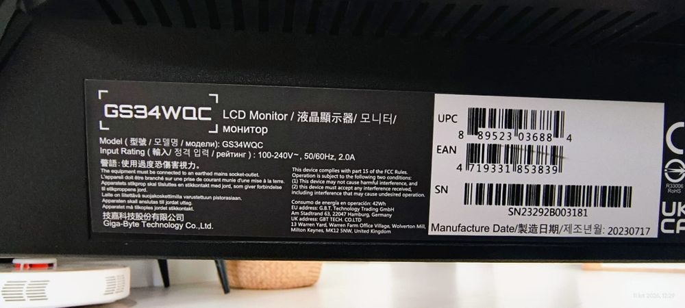 Monitor Gigabyte GS34WQC