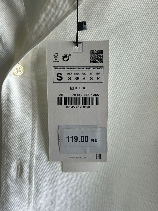 Koszula męska Zara S viscosa Nowa biała