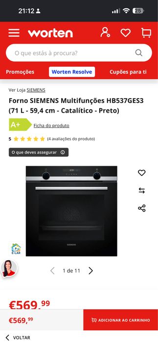 Forno SIEMENS Multifunções HB537GES3 (71 L - 59,4 cm - Catalítico - Preto)