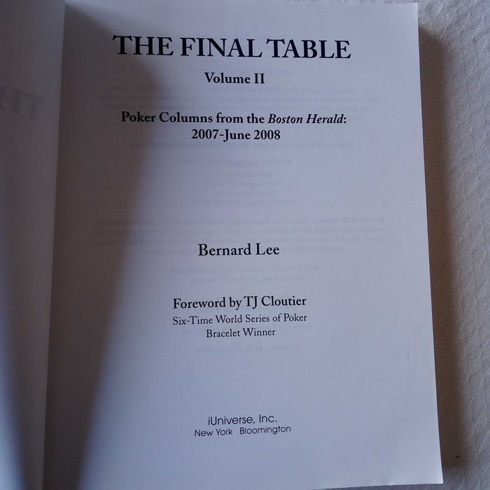 Livro de "Poker - The Final Table" - Bernard Lee - Vol II