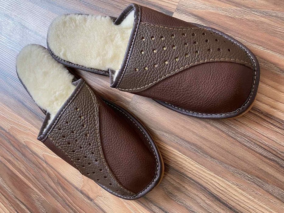 Чоловічі теплі кімнатні тапочки, зимові, з хутром, овчина, мужские