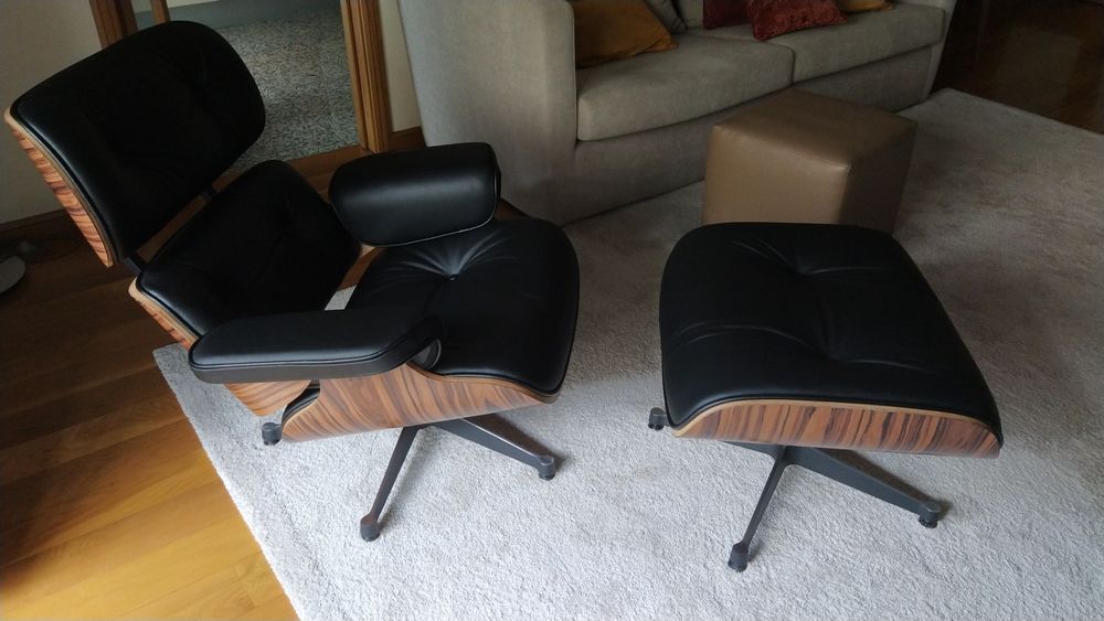 Charles Eames cadeirão em pele natural e pau santo