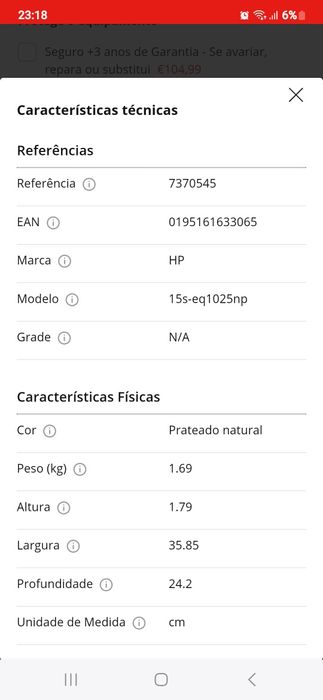 Portátil HP 15s-eq1025np