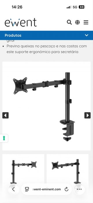 Suporte EWENT EW1510 para mesa de monitor, 1 monitor de até 34", VESA