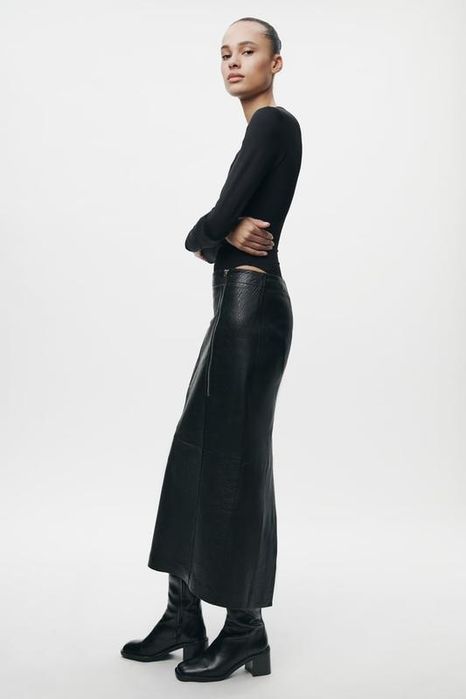 Шкіряна спідниця zara zw collection із блискавками
