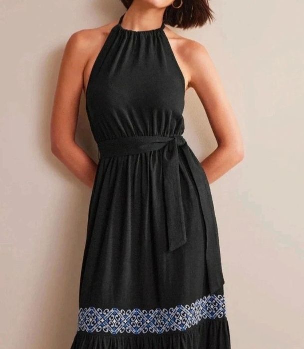 Maxi sukienka z dżerseju bawełna modal z haftem Boden L czarna