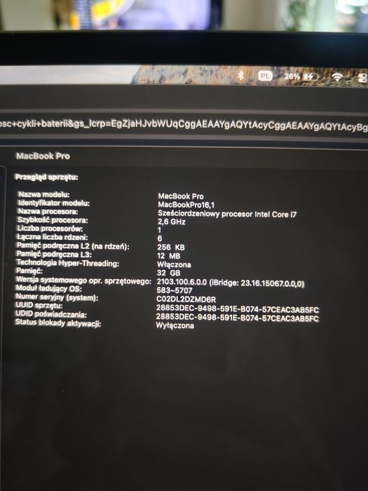 Macbook pro 16 A2141 stan idealny
