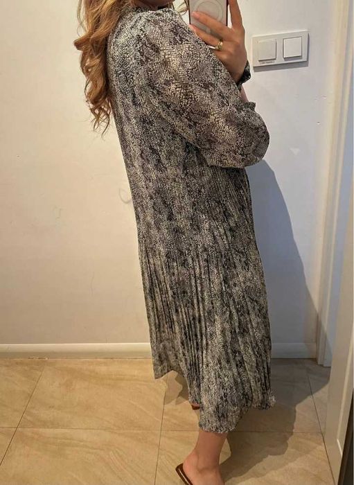Mango długa sukienka oversize skóra węża wężowy print Boho M/L