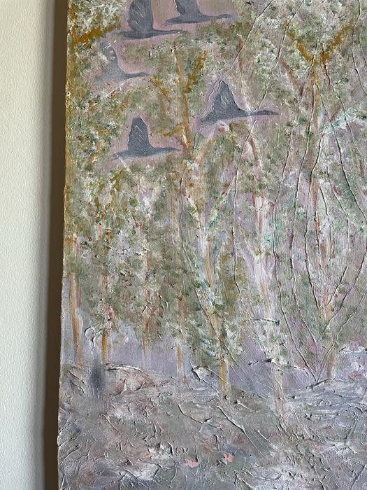 Pintura original a acrilico - Paisagem com Aves em Voo