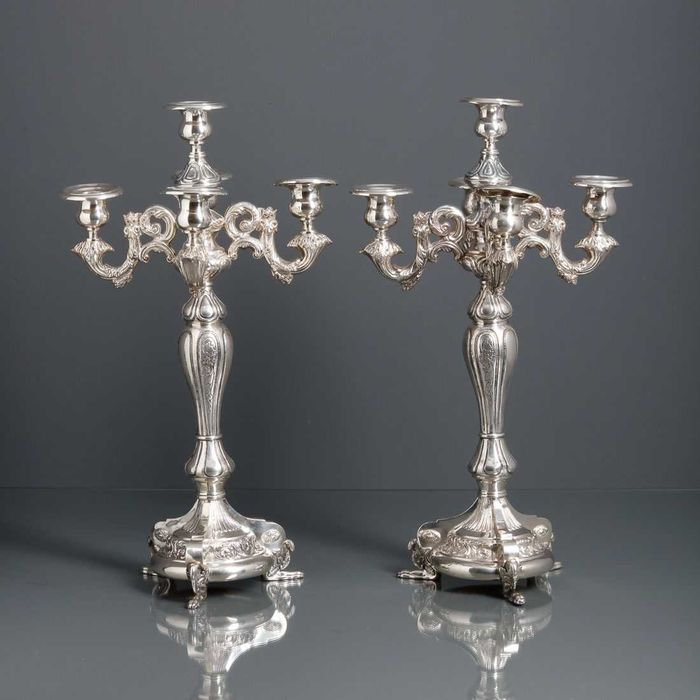 Par de Candelabro de Serpentina em Prata Portuguesa