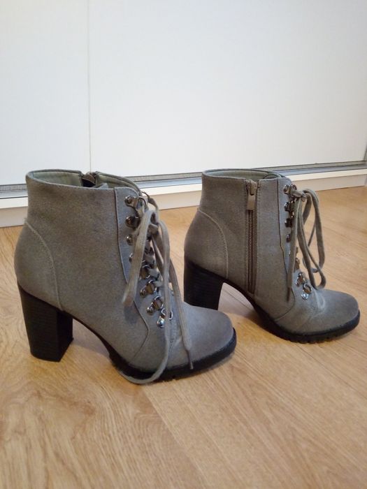 Szare botki 36 zamsz słupek 8,5cm