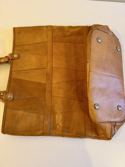 Duża skórzana torba shopper MUUD – whisky, A4 / laptop, ręcznie szyta