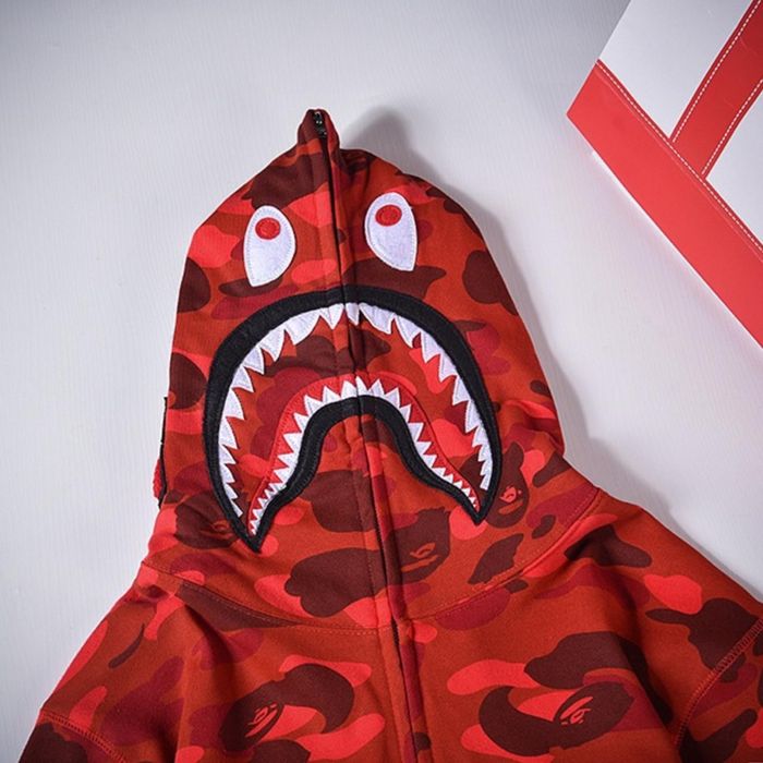Худі Bape A Bathing Ape Shark Red Camo Full Zip Unisex Hoodie