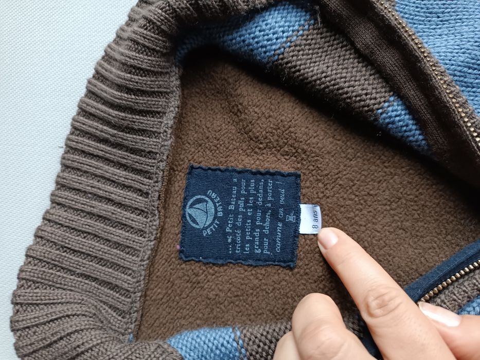 Petit Bateau sweter 8 lat 100% wełna brązowy