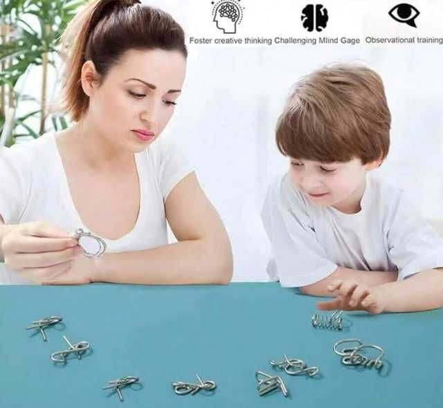 Quebra-Cabeça de Metal 8 Peças – Desafio de Raciocínio e QI