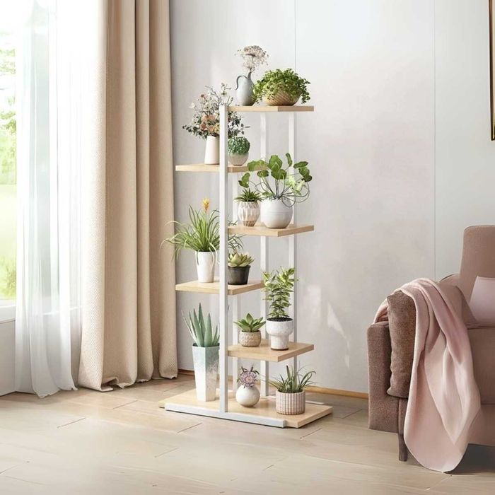 KWIETNIK METALOWY REGAŁ LOFT 6 PÓŁEK Biały Stojak na Rośliny i Kwiaty