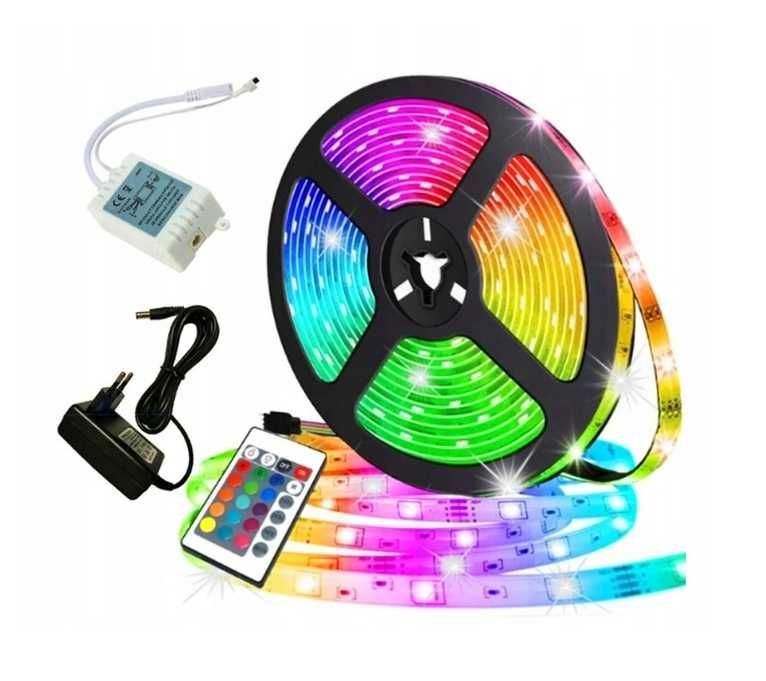 ZESTAW Taśma LED wodoodporna MOCNA z pilotem kolorowa RGB 5m + pilot