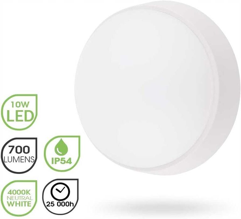 Lampa zewnętrzna LED 10W IP54 – biała, nowa, 4000K (ogród / garaż)