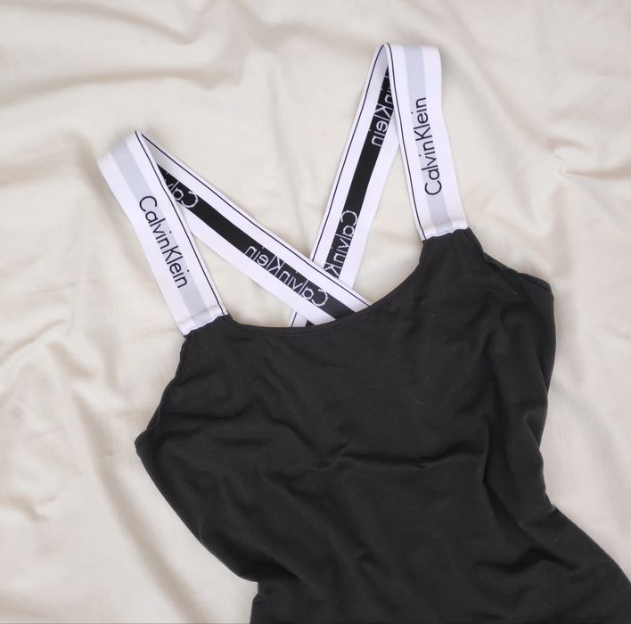 Чорне боді з лого Calvin Klein перехрест на спині бавовна купальник