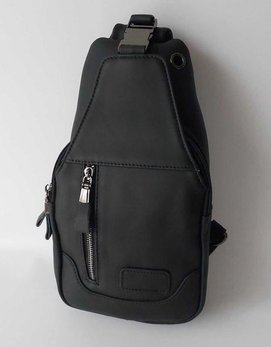 Сумка слінг чоловічий з гладенької натуральної шкіри середній чорний