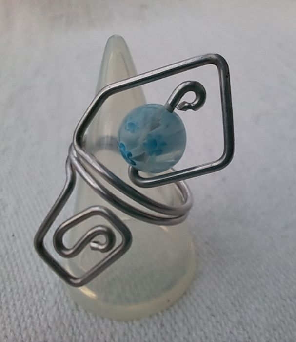 Anel Artesanal Handmade em Alumínio com Cristal Murano Azul (Tam. 18.5 mm)