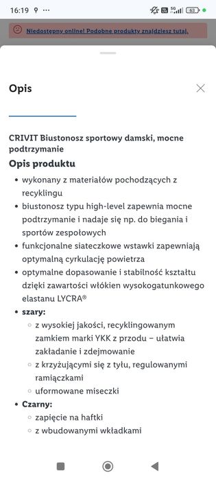 Biustonosz sportowy nowy r. 40/42, Crivit