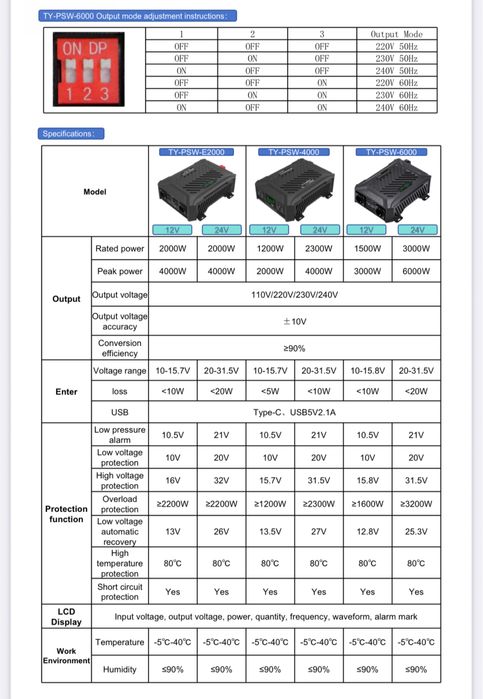 Інвертор DATOUBOSS 12В/24В ~>220В, чиста синусоїда, 1500/3000Вт 6000W