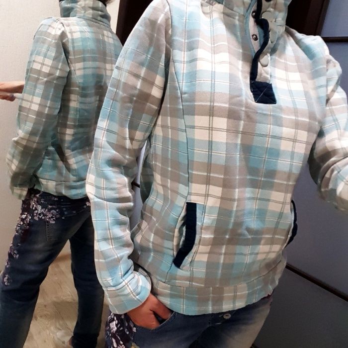 Толстовка tu голубая модная теплая удобная узор клетка свитшот
