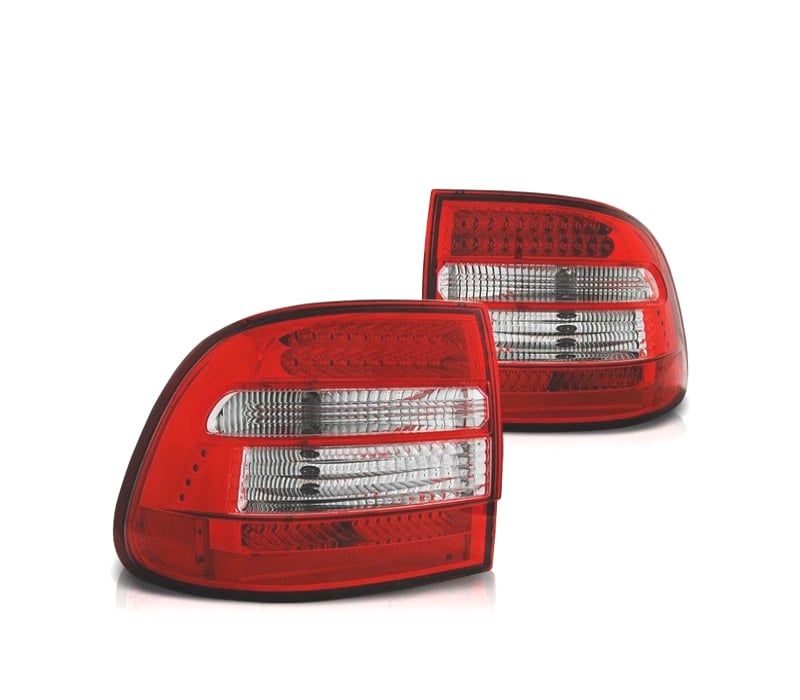 FAROLINS TRASEIROS PORSCHE CAYENNE 02-07 LED FUNDO VERMELHO CROMADO