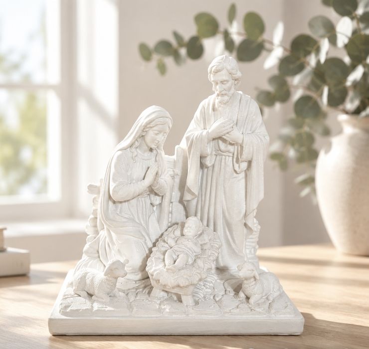 Presépio Sagrada Família branco com ovelhas — impressão 3D