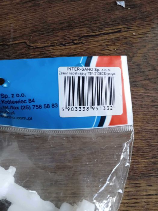 Zawór napełniający boczny INTER-SANO do spłuczki WC kompaktu 1/2"